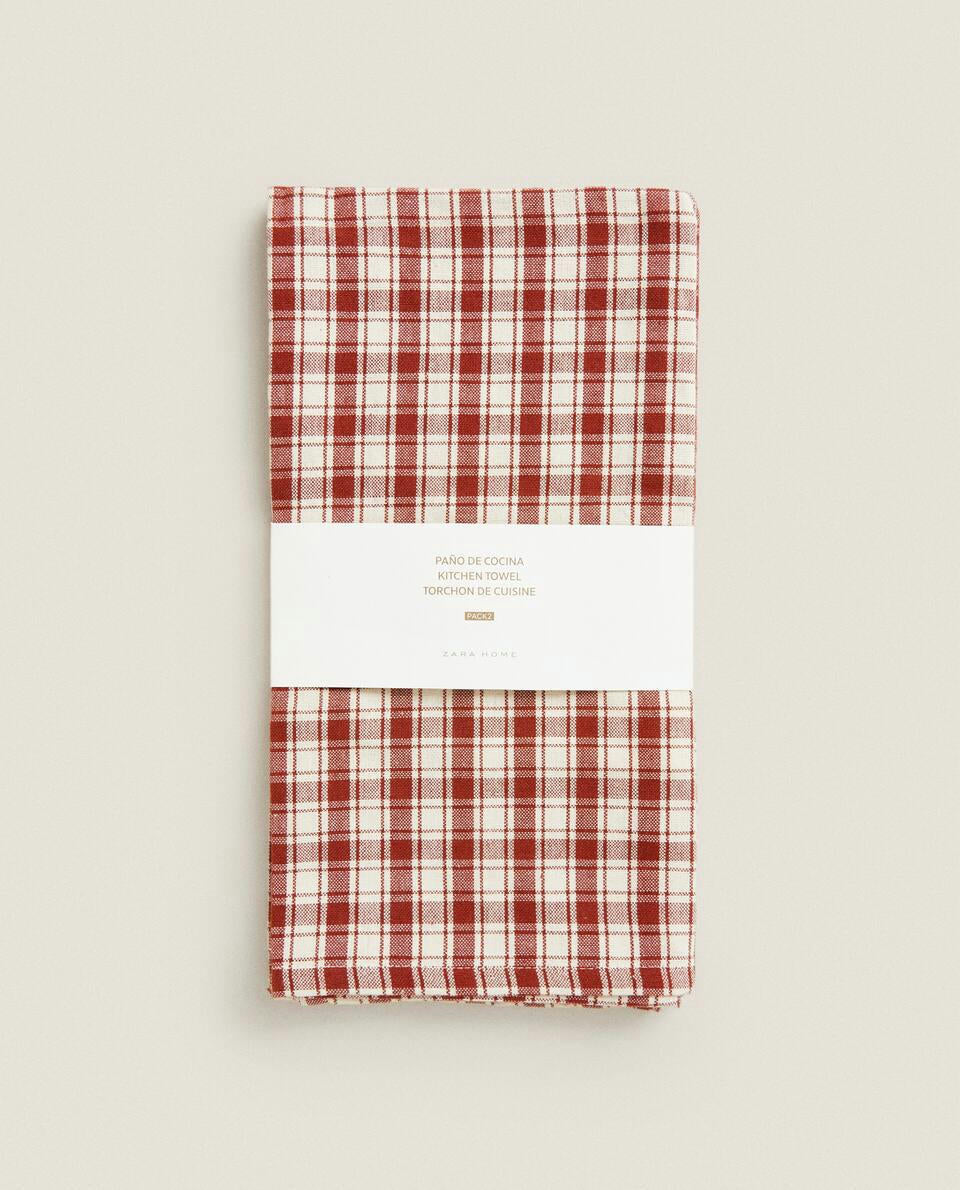 COLOURED CHECK TEA TOWELS (PACK OF 2)