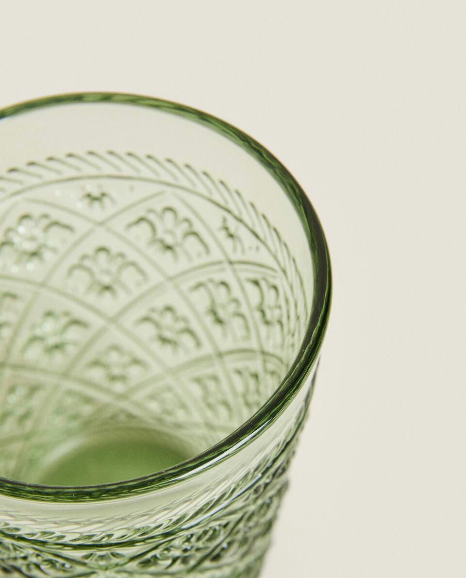 RAISED FLORAL DESIGN GLASS TUMBLER