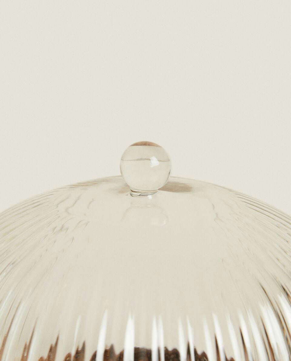 WOODEN AND GLASS CAKE PLATE