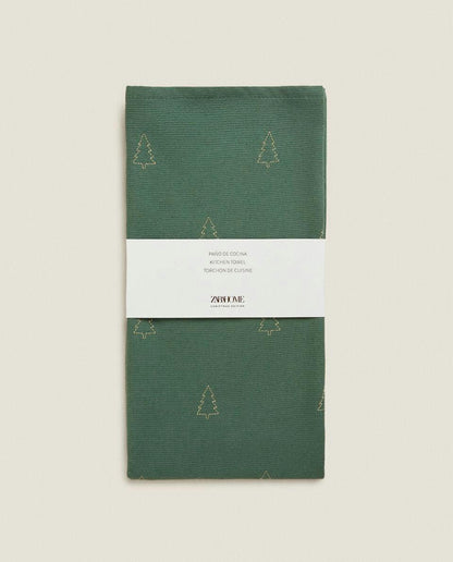 EMBROIDERED CHRISTMAS TREE COTTON TEA TOWEL